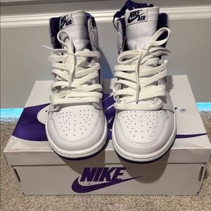 Nike Air White and Purple High-Top Sneakers